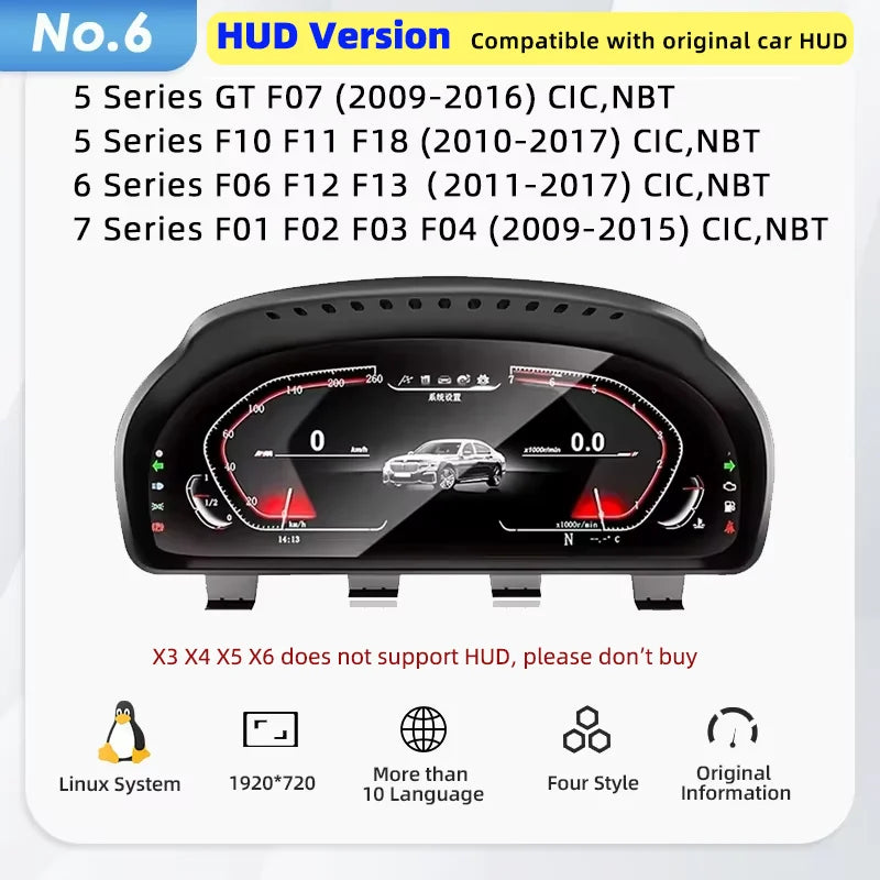 HUD TYPE Color Linux Digital Instrument Cluster For BMW – HD LCD Dashboard