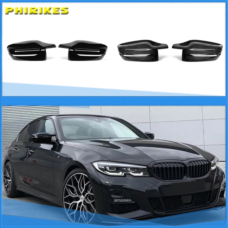 1Pair For BMW 3 Series G20 330i 2019 2020 Rear View Side Mirror Cover Case Trim ABS Carbon Fiber Style Car Rearview Mirror Cover