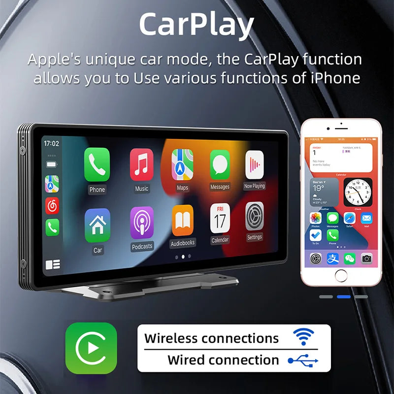 10.26-inch Wireless Carplay Android Auto MP5 Portable Smart Player IPS Touch Screen Bluetooth FM Universal Multimedia Monitor