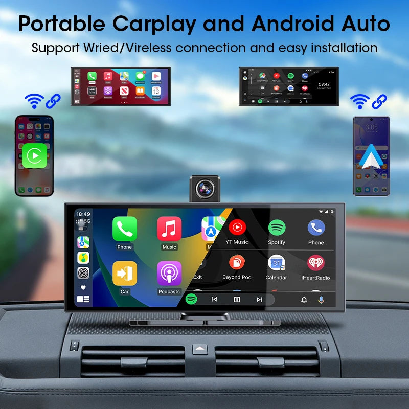 11.26 inch Dash Cam 4K Car DVR Wireless Carplay & Android Auto GPS Navigation Video Recorder Dashboard Dual Lens Wifi FM AUX