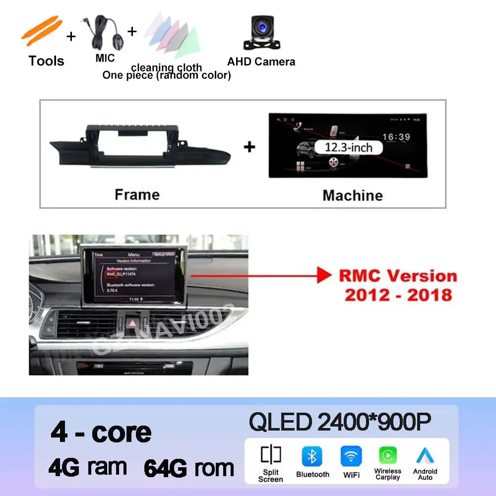 12.3 inch Android 15 for Audi A6 C7 A7 2012 - 2018 GPS Navi BT HD Screen Wireless Carplay Car Video Multimedia Radio Player WiFi