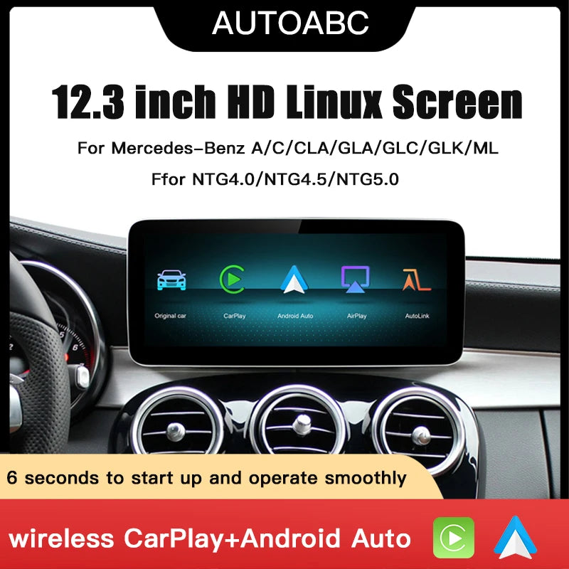Wireless CarPlay Android Auto 12.3" Screen for Mercedes