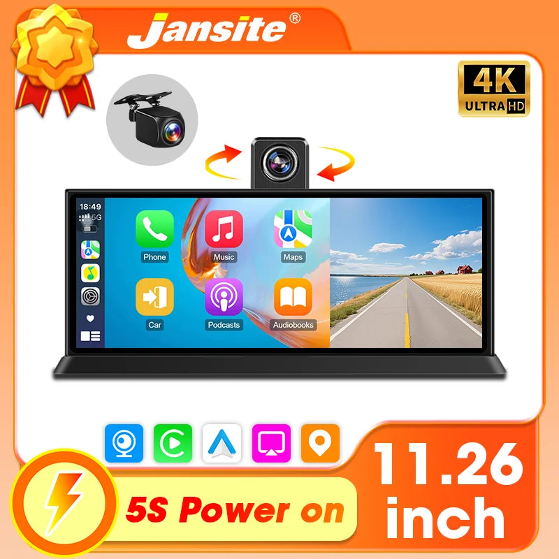 10.26/11.26 inch 4K Dashcam Wireless Carplay Android Auto Car DVR Rearview Camera Video Recorder Multimedia Car Accessorie FM