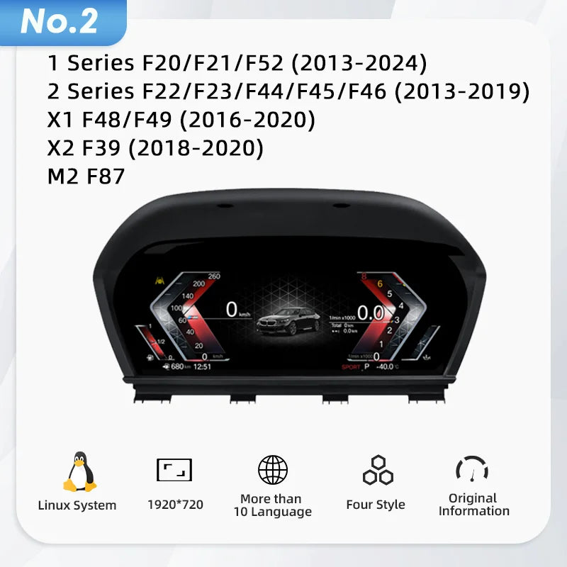 F20 F22 F48 F39 F87 Color Linux Digital Instrument Cluster For BMW – HD LCD Dashboard