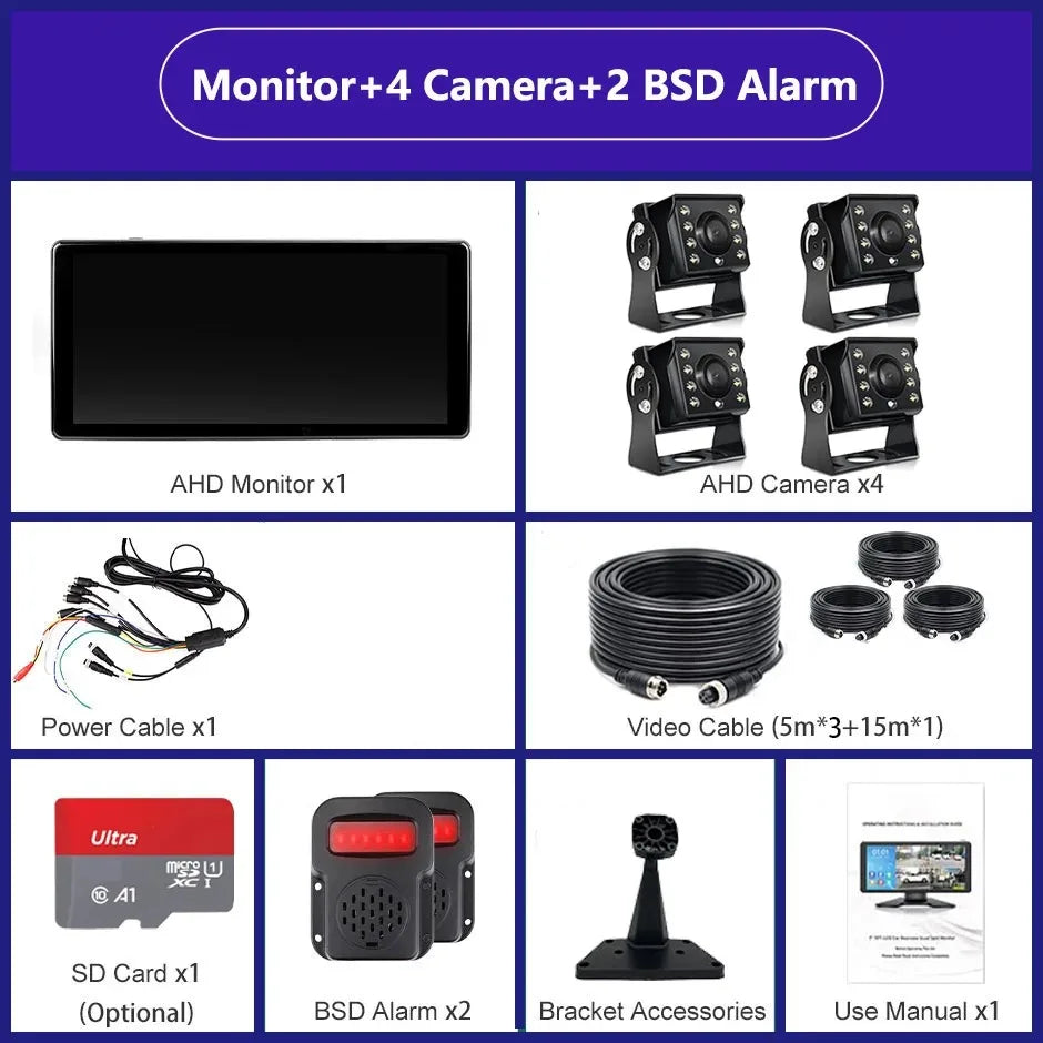 10.36 "4 Channel Recorder Smart Blind Spot Radar BSD Alarm Car DVR Monitor with 4 PCS AHD 1080P IR Camera For Truck Bus
