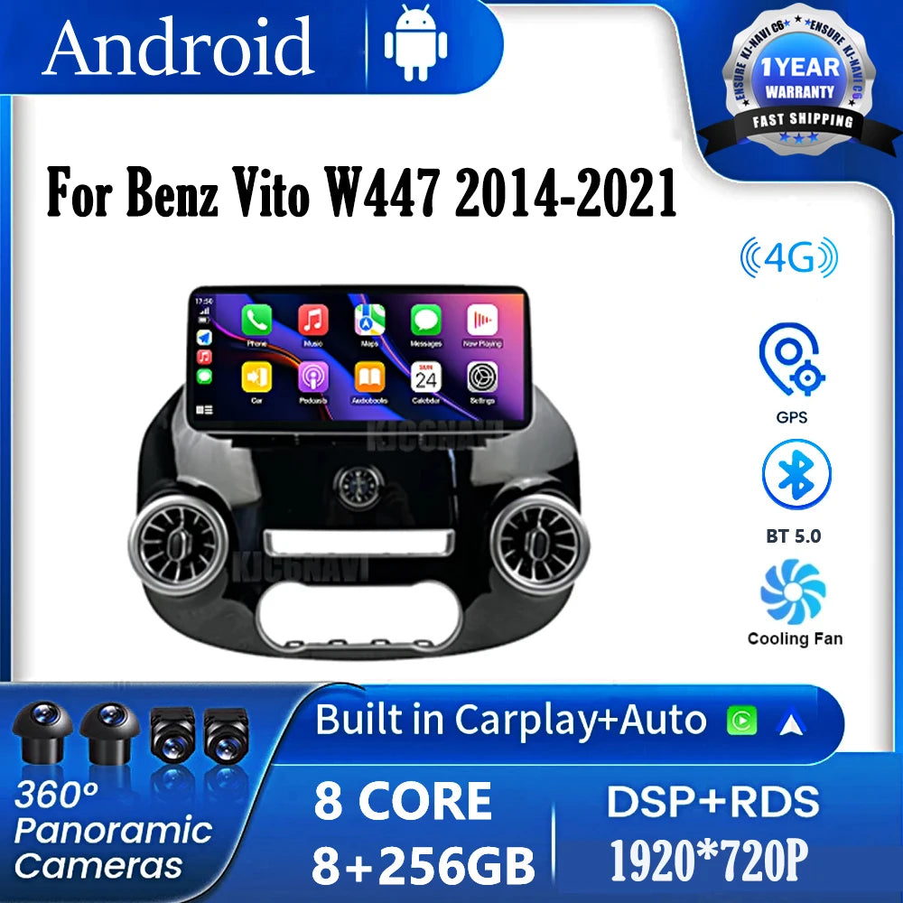 12.3 Inch Android 16 Car Radio For Benz Vito W447 2014-2021 Stereo Receiver GPS Navigation DSP Video Carplay Player NO 2DIN DVD
