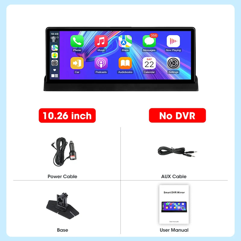 10.26/11.26 inch 4K Dashcam Wireless Carplay Android Auto Car DVR Rearview Camera Video Recorder Multimedia Car Accessorie FM