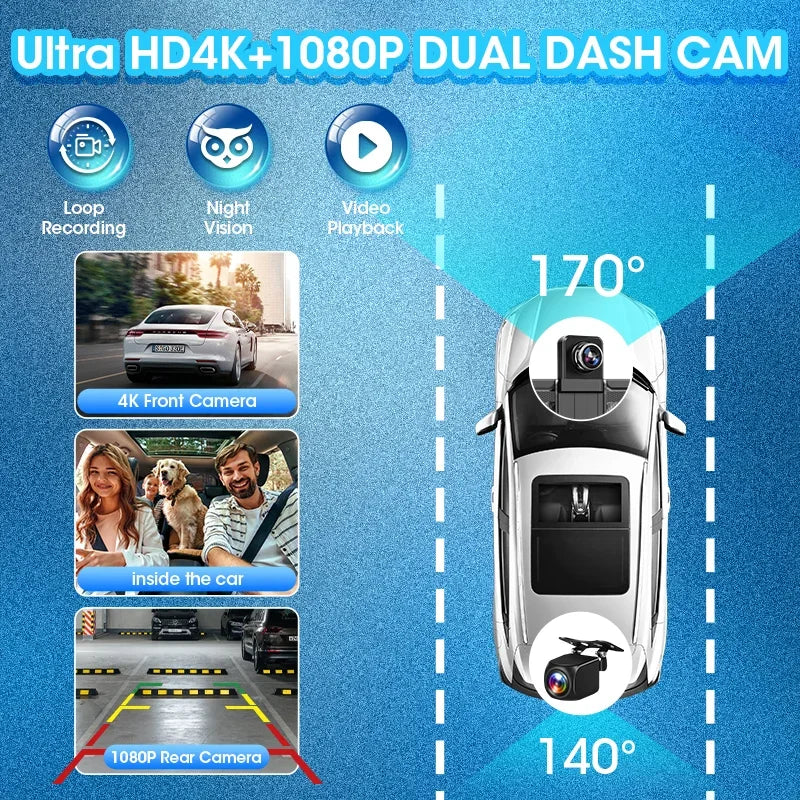 11.26 Inch ADAS DVR 4K Camera Wireless CarPlay Android Auto Bluetooth GPS Navigation Dashboard Video Recorder Dual Lens Dashcam