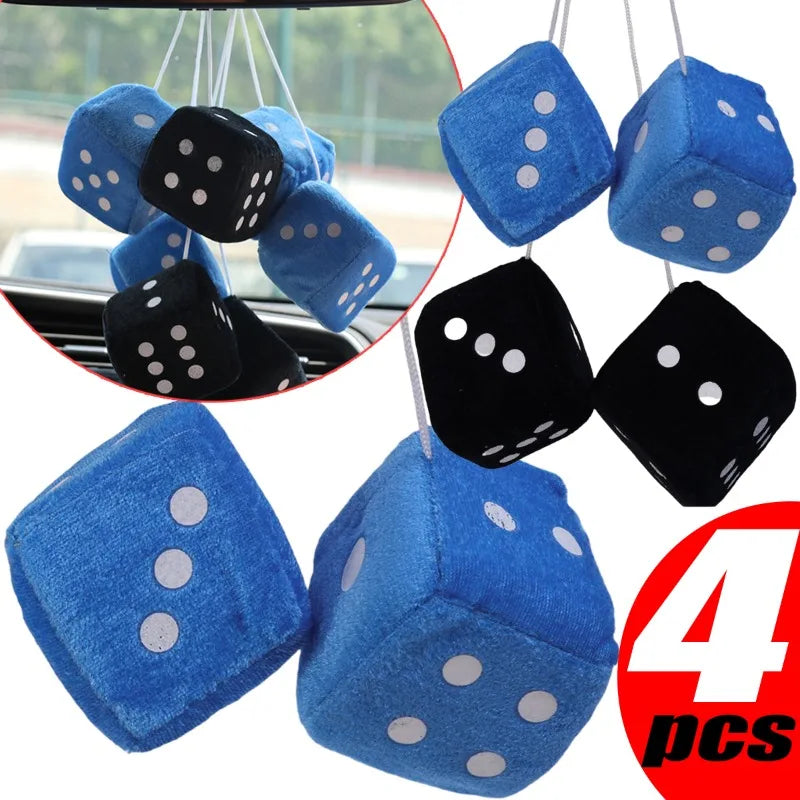 2/4pcs Soft Velvet Dice Hairy Dice Hanging Black and Blue Color Car Rearview Mirror Interior Decoration Accessories Cute Fashion