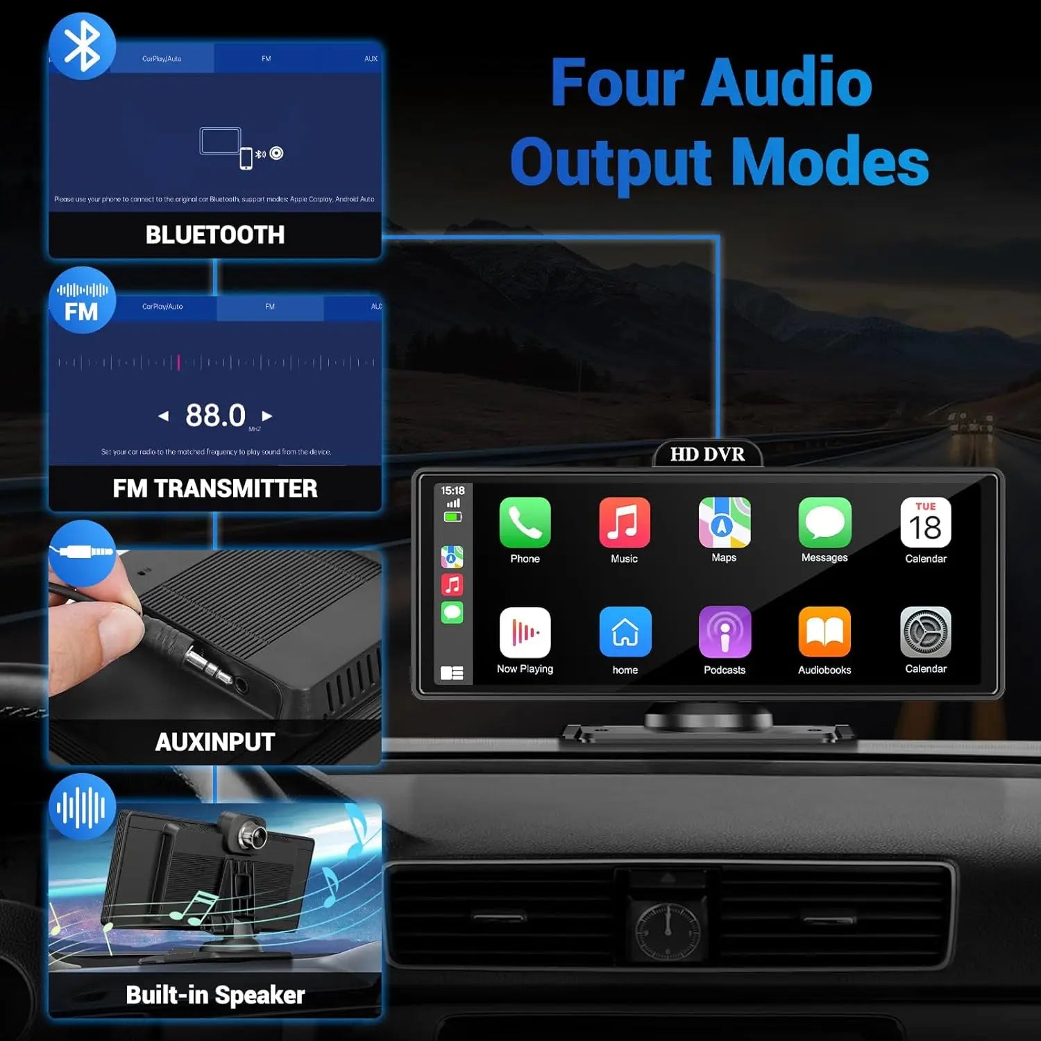 10/11.26 Inch 4K DVR Wireless CarPlay & Android Auto Dash Cam Bluetooth Audio GPS Navigation Dashboard Dual Lens Video Recorder
