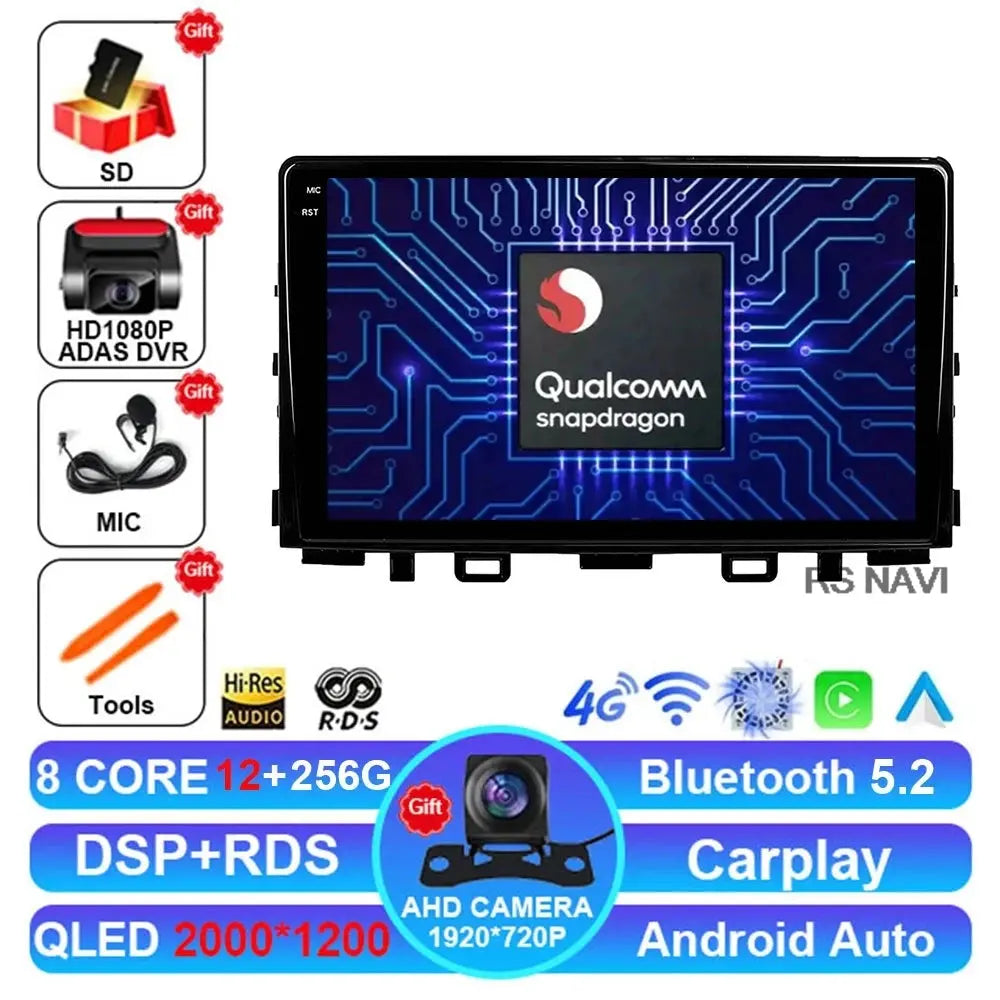 2K 12G-256G CAM DVR Color Android Car Stereo For Kia Rio Stonic – QLED Touchscreen