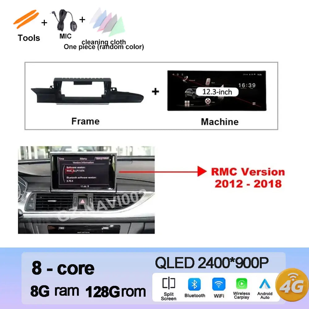 12.3 inch Android 15 for Audi A6 C7 A7 2012 - 2018 GPS Navi BT HD Screen Wireless Carplay Car Video Multimedia Radio Player WiFi