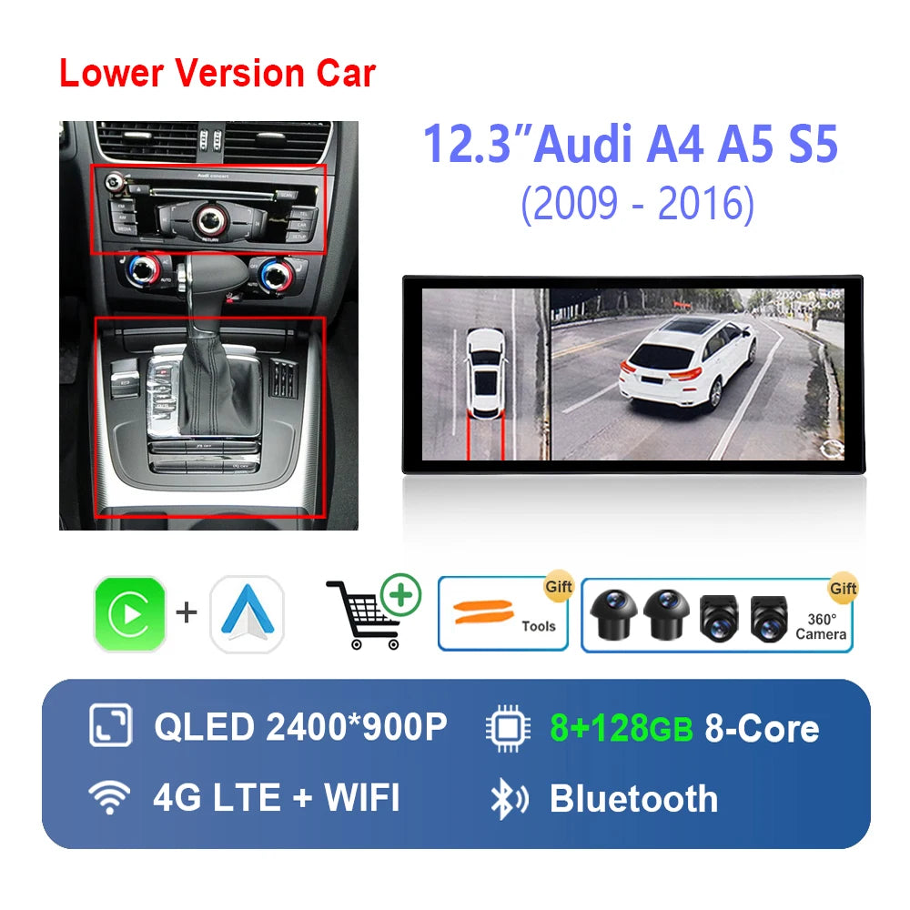 10.33 "/12.3"  for Audi A4 A5 S5 2009 - 2016 Wireless Carplay HD Touch Screen Android 14 Car Radio Video Multimedia Player