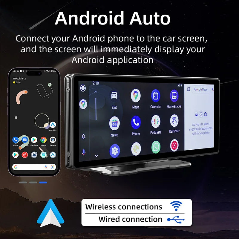 10.26-inch Wireless Carplay Android Auto MP5 Portable Smart Player IPS Touch Screen Bluetooth FM Universal Multimedia Monitor