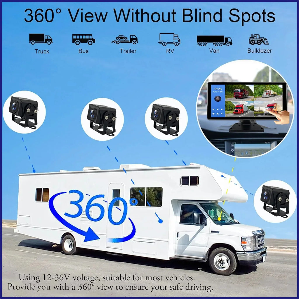 10.36 "4 Channel Recorder Smart Blind Spot Radar BSD Alarm Car DVR Monitor with 4 PCS AHD 1080P IR Camera For Truck Bus