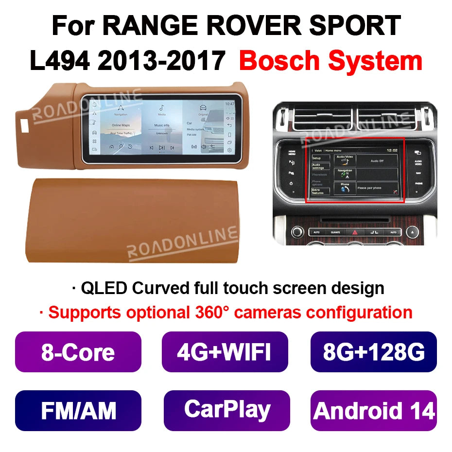 12.3 Qualcomm 685 PRO Android 14 For Land Rover Range Rover Sport L494 2013-2017 Car Multimedia Player GPS Head Unit Support 360