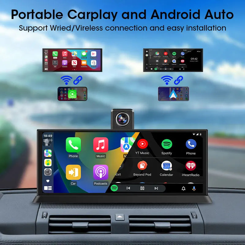 10.26/11.26 inch 4K Dashcam Wireless Carplay Android Auto Car DVR Rearview Camera Video Recorder Multimedia Car Accessorie FM