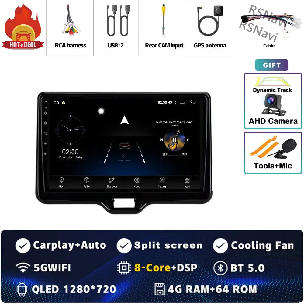 4G-64G CAM Color Android Car Stereo For Toyota Yaris QLED 2K GPS CarPlay