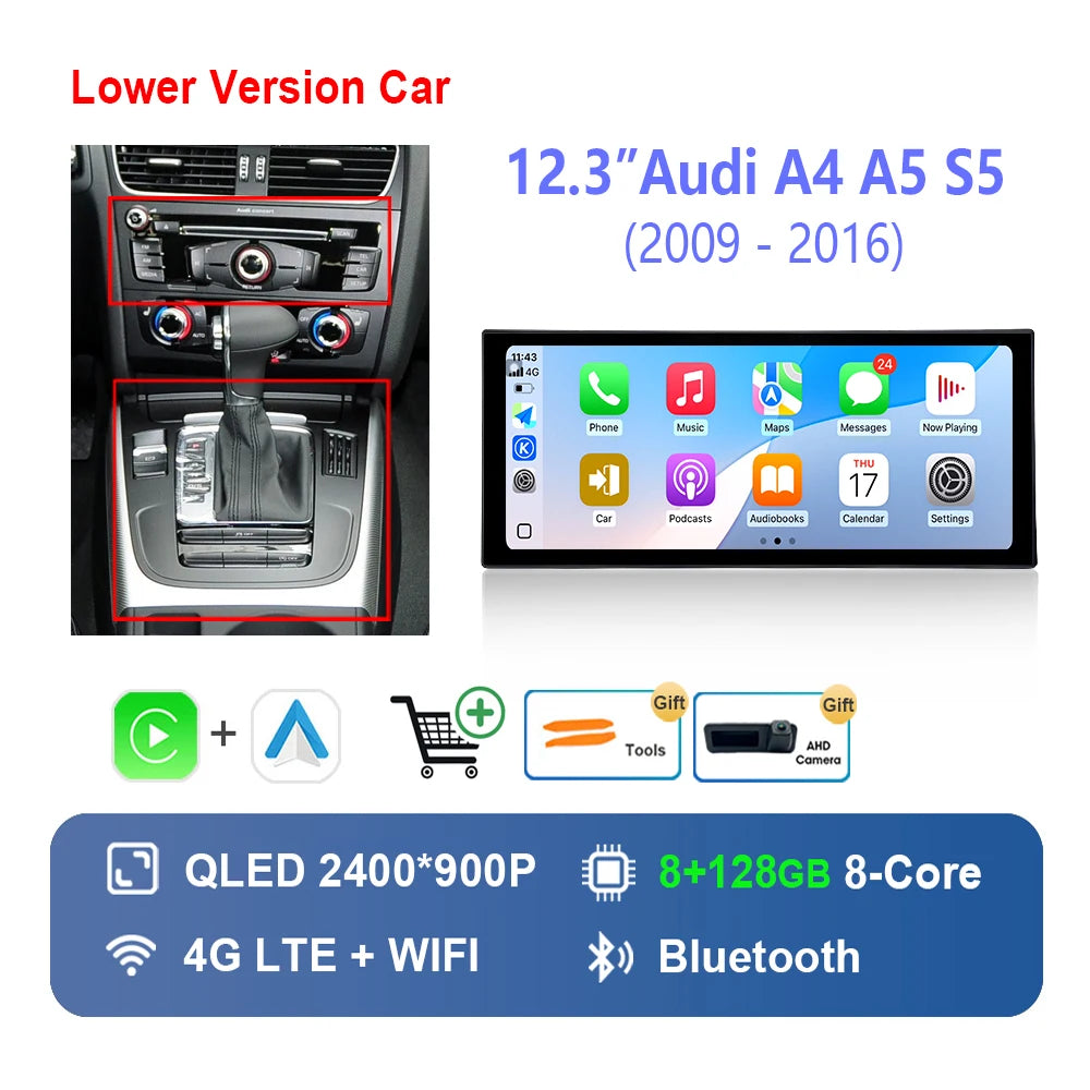10.33 "/12.3"  for Audi A4 A5 S5 2009 - 2016 Wireless Carplay HD Touch Screen Android 14 Car Radio Video Multimedia Player