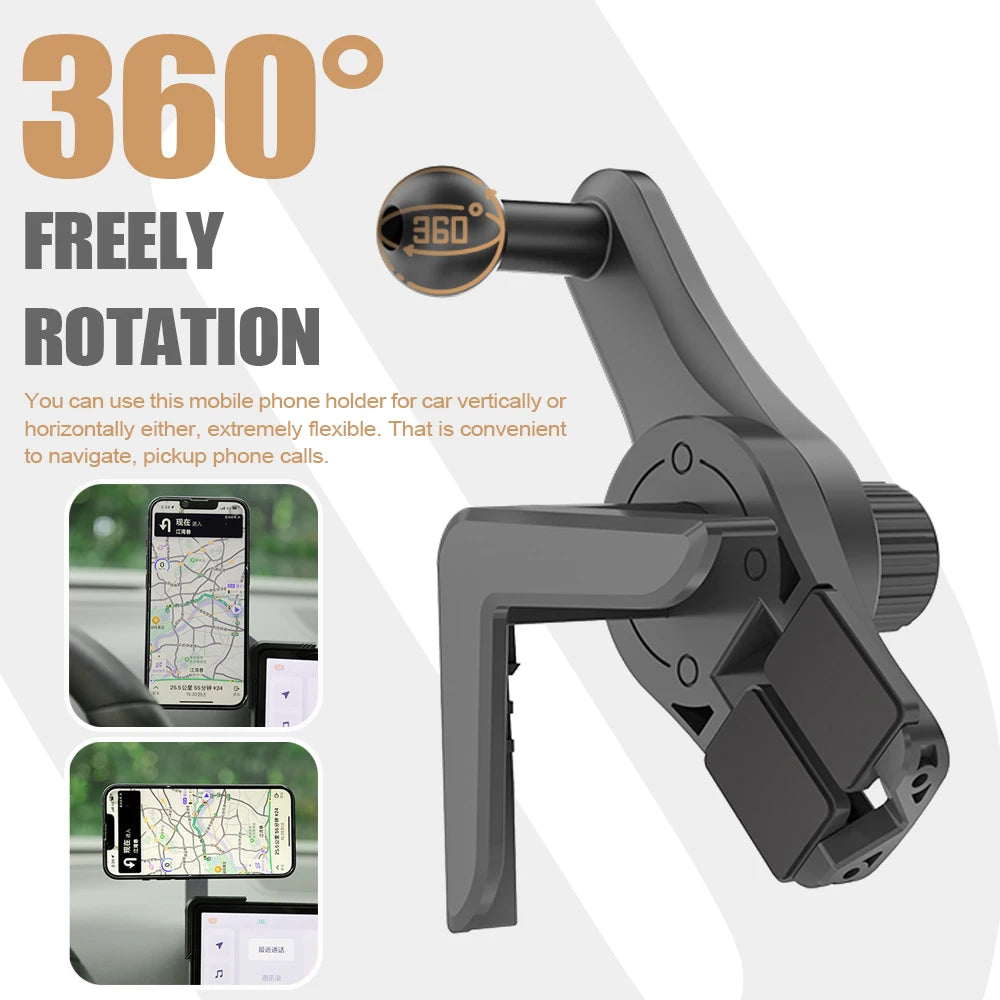 Universal Car Phone Holder Mount, 360° Rotation Anti-Shake Foldable Car Mounted Display for Electric Vehicle Dashboard