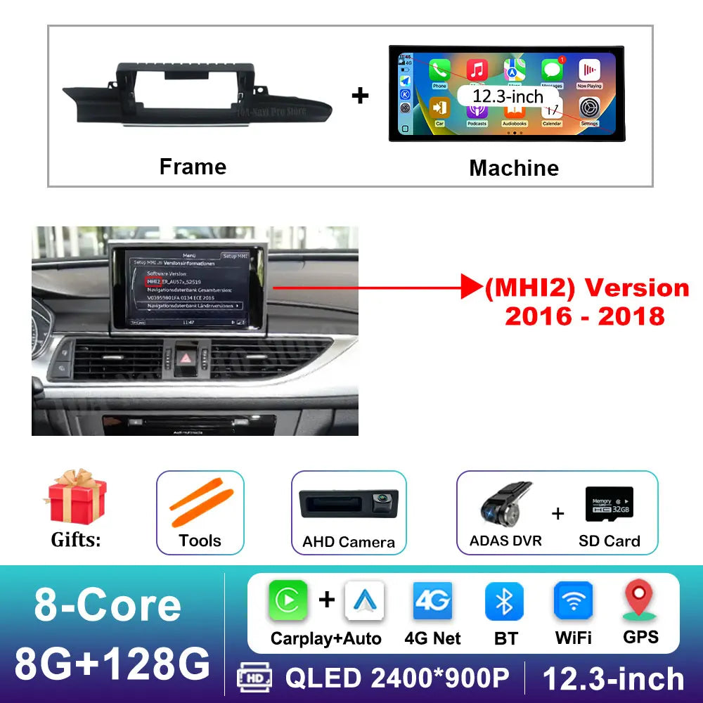 12.3 inch Android 16 for Audi A6 C7 A7 2012 - 2018 GPS Navi BT HD Screen Wireless Carplay Car Video Multimedia Radio Player WiFi