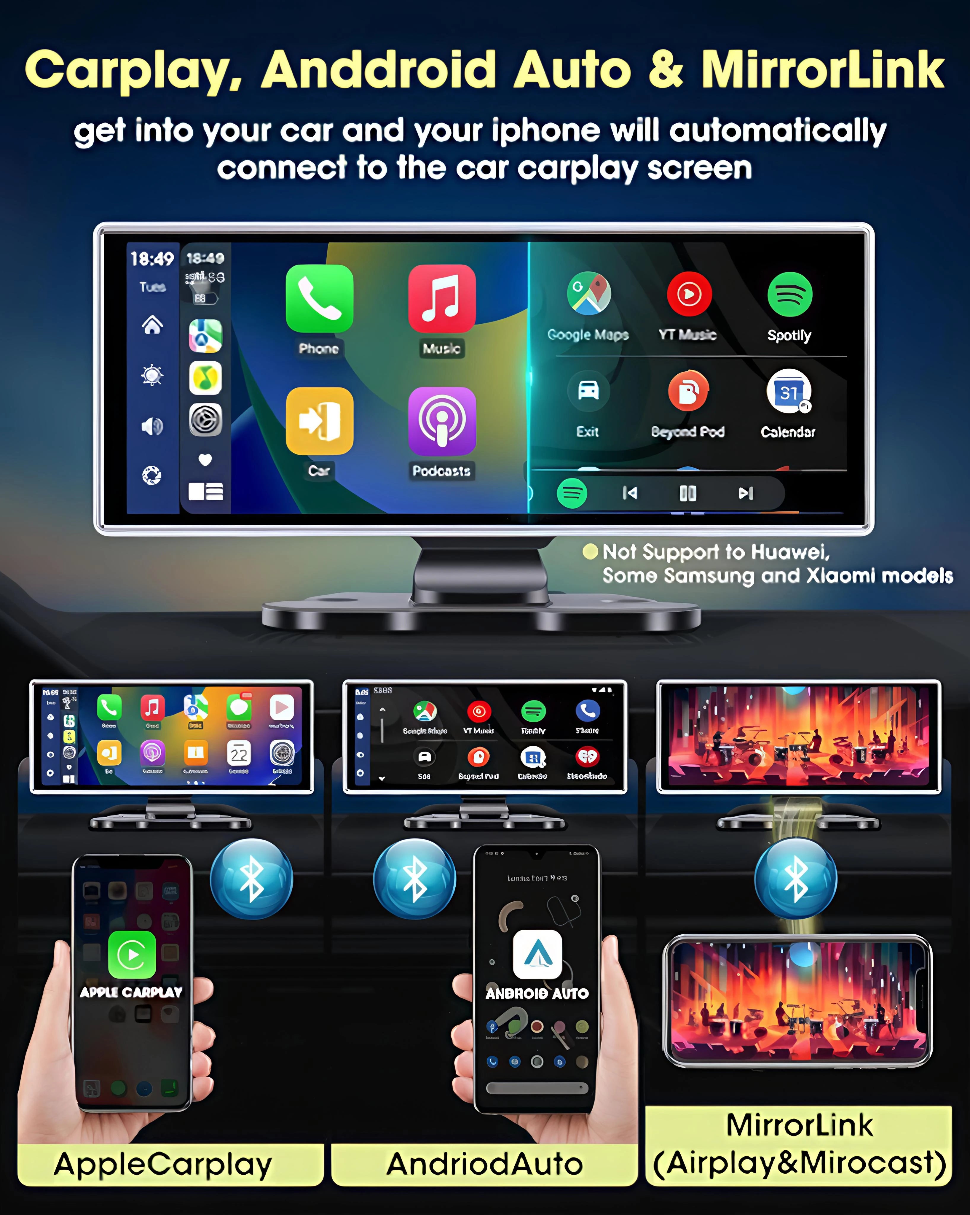 11.26 inch 4K Dash Cam 3840*2160P Car DVR Mirror Video Recording Wireless Carplay & Android Auto GPS Navigation 5G WiFi FM AUX