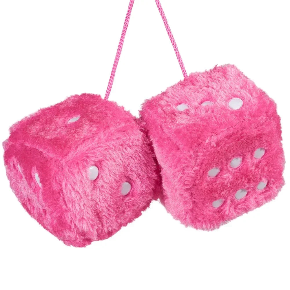 1 Fuzzy Plush Dice with Dots Retro Square Plush Hanging Mirror Fuzzy Dices Kid Toys for Pink Car Interior Ornament Decoration