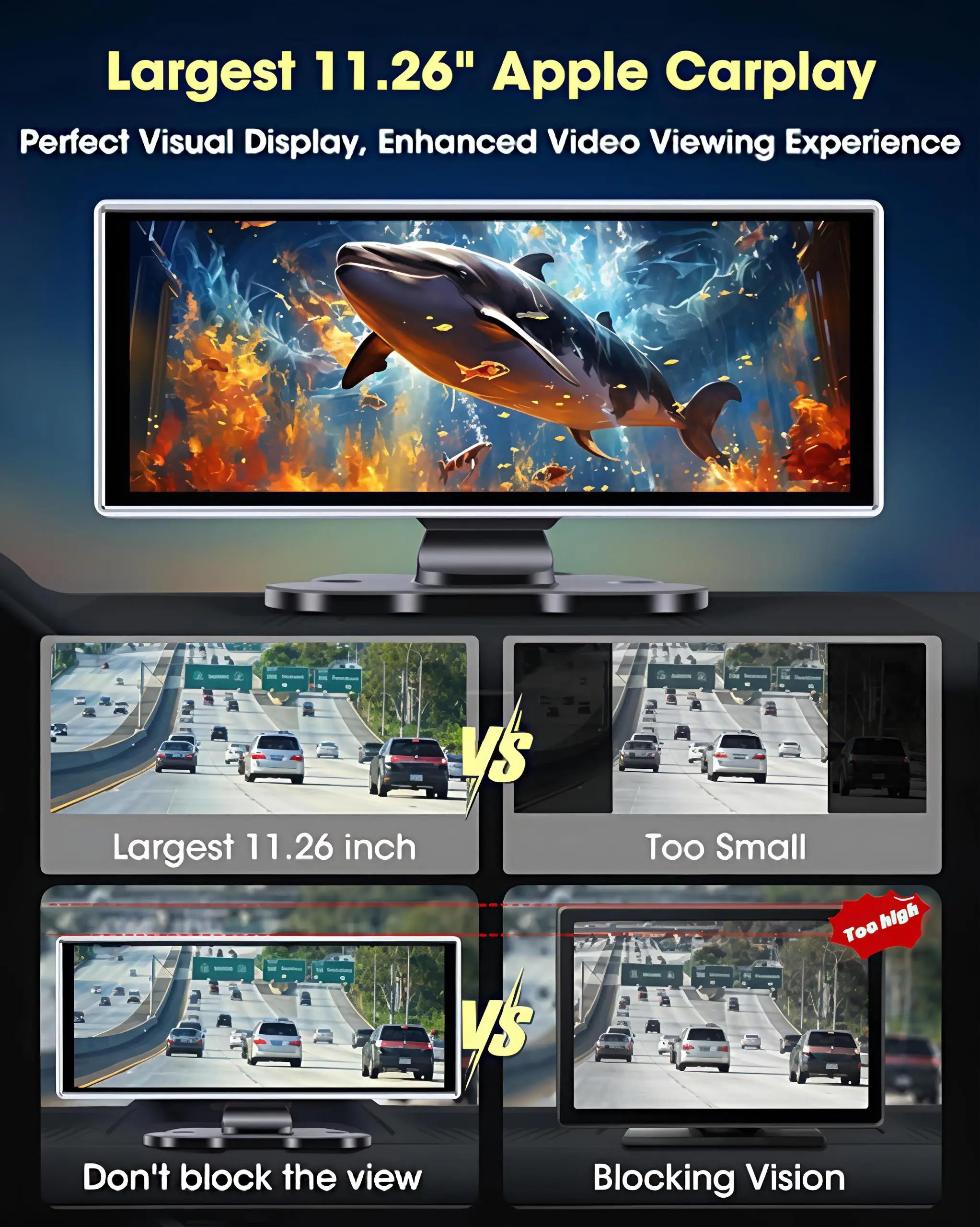 11.26 inch 4K Dash Cam 3840*2160P Car DVR Mirror Video Recording Wireless Carplay & Android Auto GPS Navigation 5G WiFi FM AUX