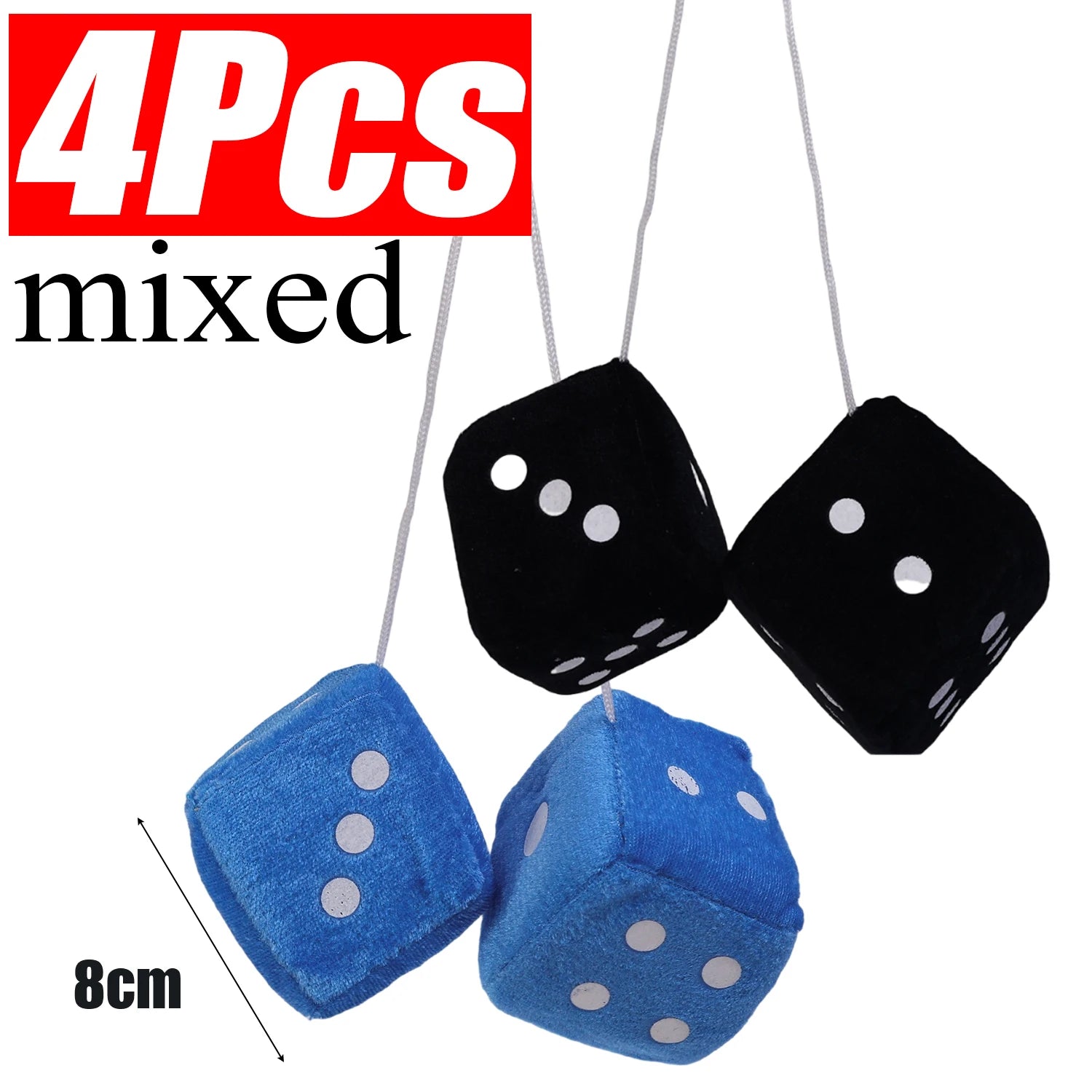 2/4pcs Soft Velvet Dice Hairy Dice Hanging Black and Blue Color Car Rearview Mirror Interior Decoration Accessories Cute Fashion