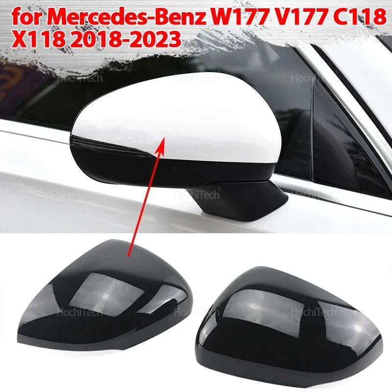 For Mercedes-Benz W177 V177 C118 X118 2018-2023 Black Carbon Fiber Car Rear View Door Wing Side Mirror Cover Caps Shell Case