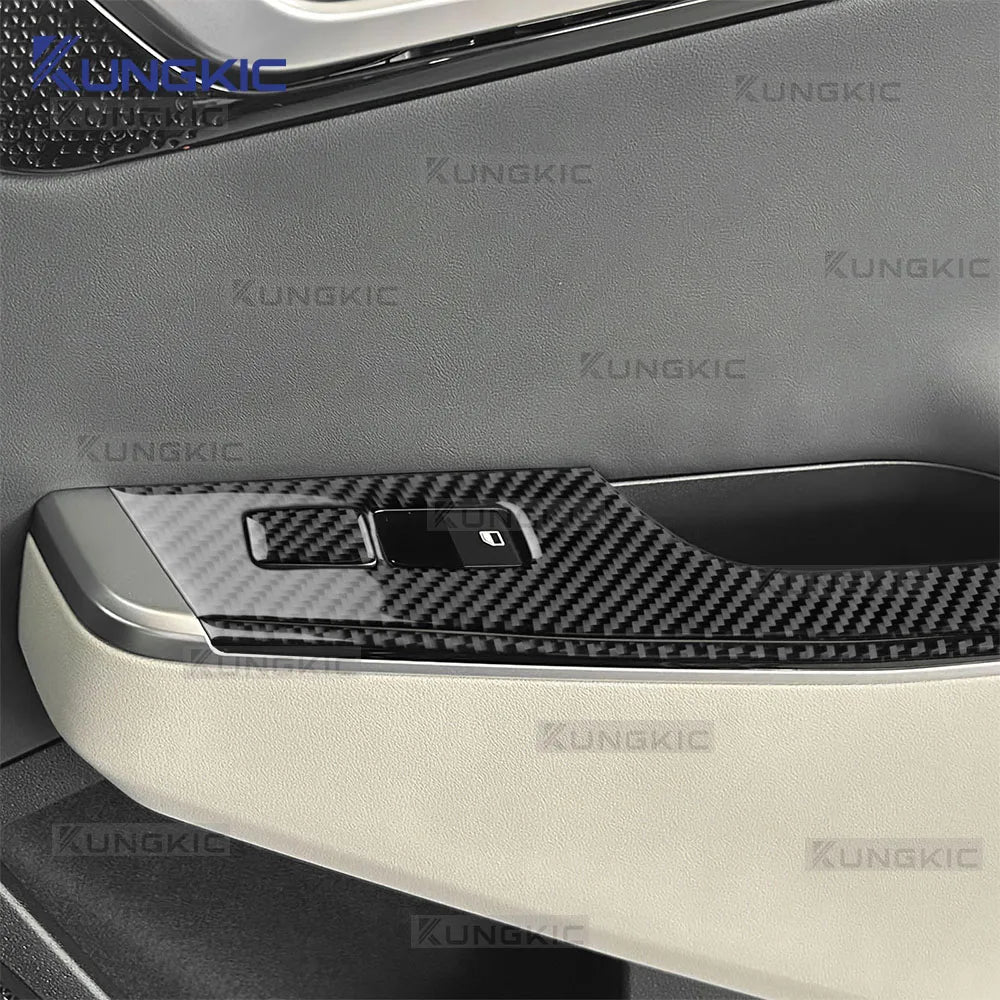 Real Soft Carbon Fiber Sticker For Kia EV6 GT EV 2022 2023 2024 2025 LHD RHD Car Window Lift Button Decor Frame Interior Trim