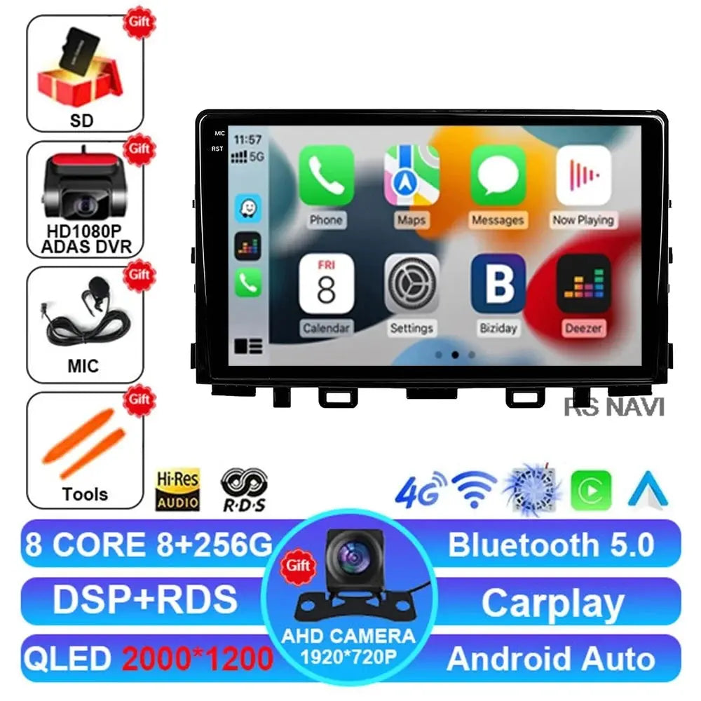 2K 8G-256G CAM DVR Color Android Car Stereo For Kia Rio Stonic – QLED Touchscreen