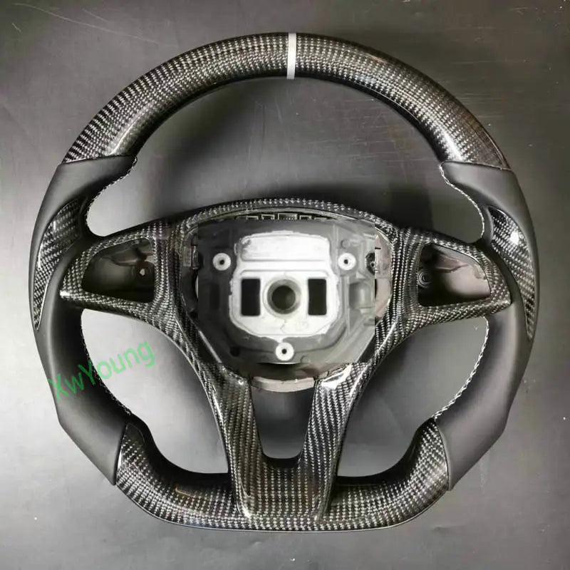 J) Leather Sides Color Custom Carbon Fiber Steering Wheel For Mercedes-Benz