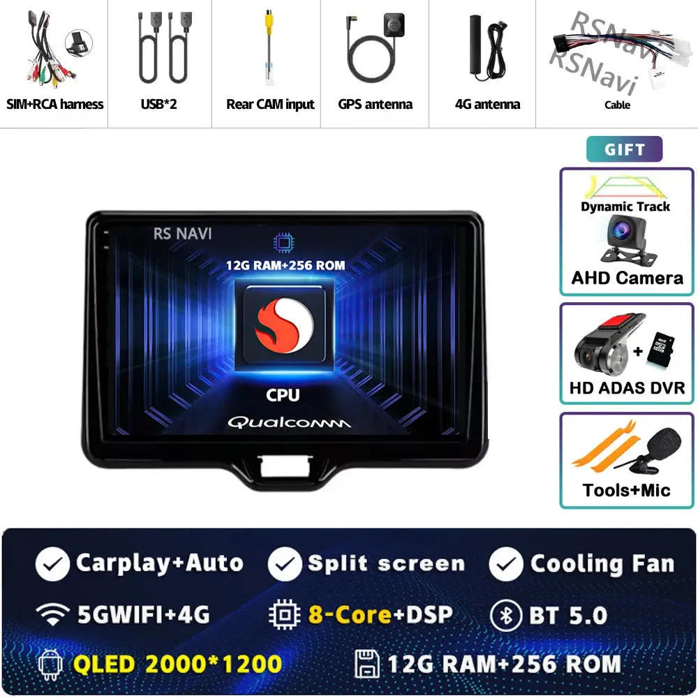 2K 12G-256G CAM DVR Color Android Car Stereo For Toyota Yaris QLED 2K GPS CarPlay