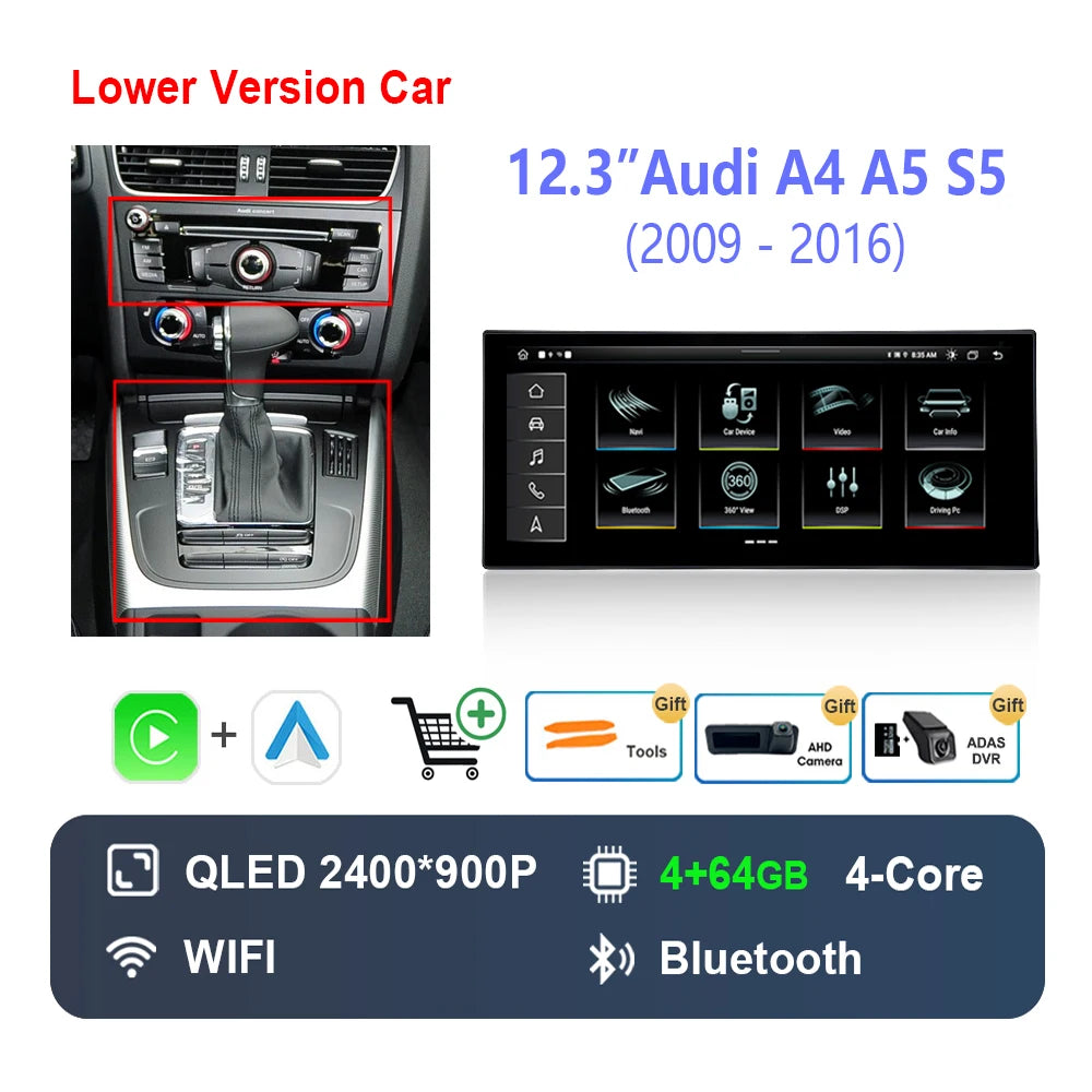 10.33 "/12.3"  for Audi A4 A5 S5 2009 - 2016 Wireless Carplay HD Touch Screen Android 14 Car Radio Video Multimedia Player