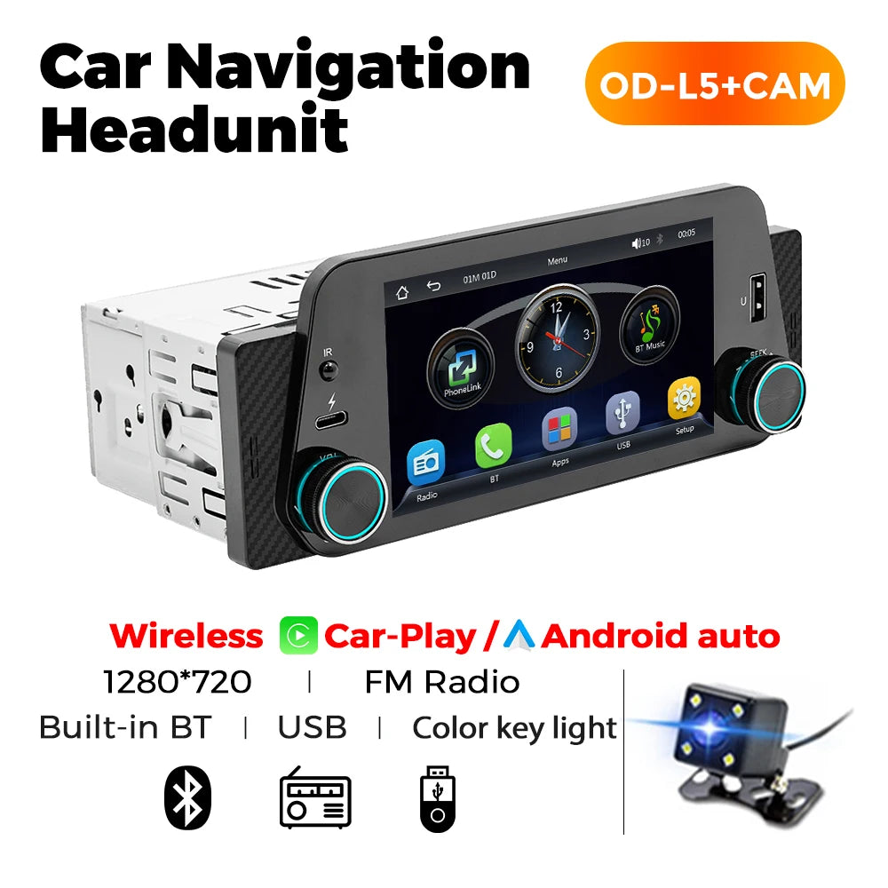 1 din 5inch android car radio wired/Wireless Carplay Universal GPS Car multimedia stereo MP5 player built-in FM radio Bluetooth
