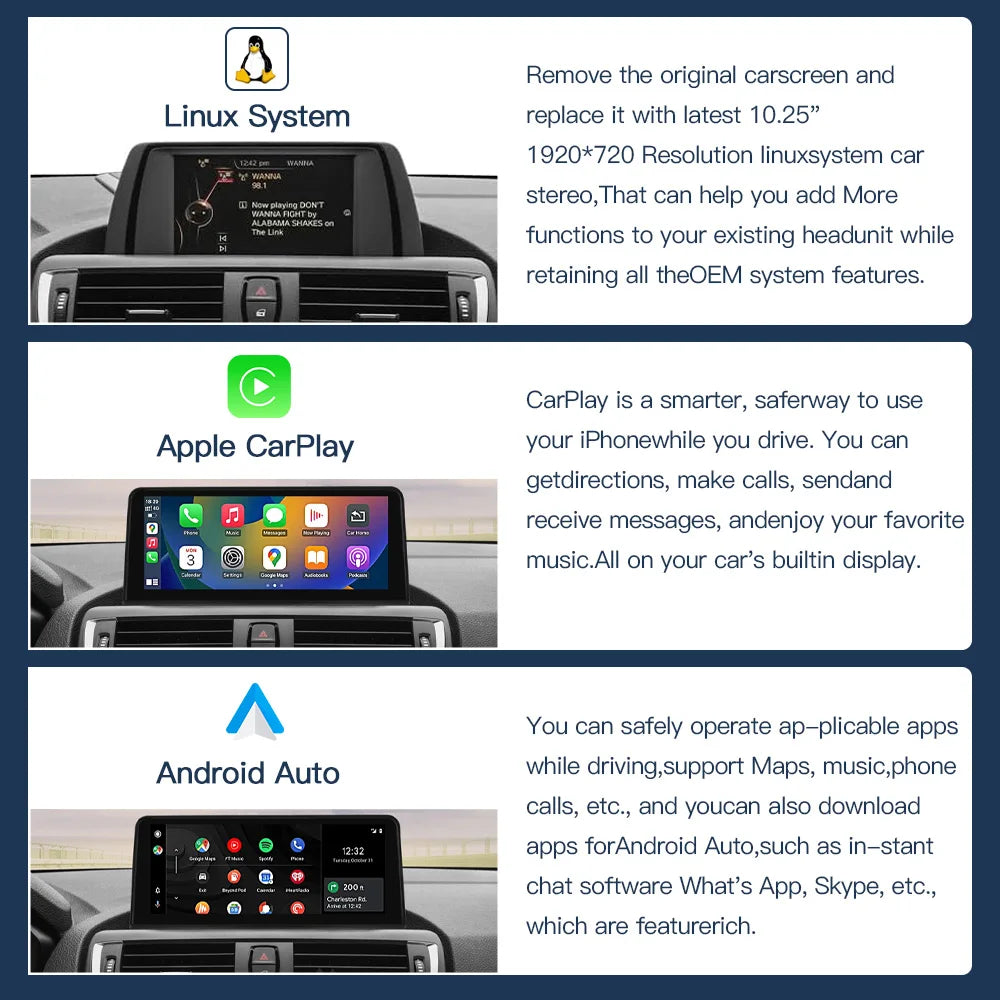 10.25" Wireless CarPlay Android Auto GPS For BMW