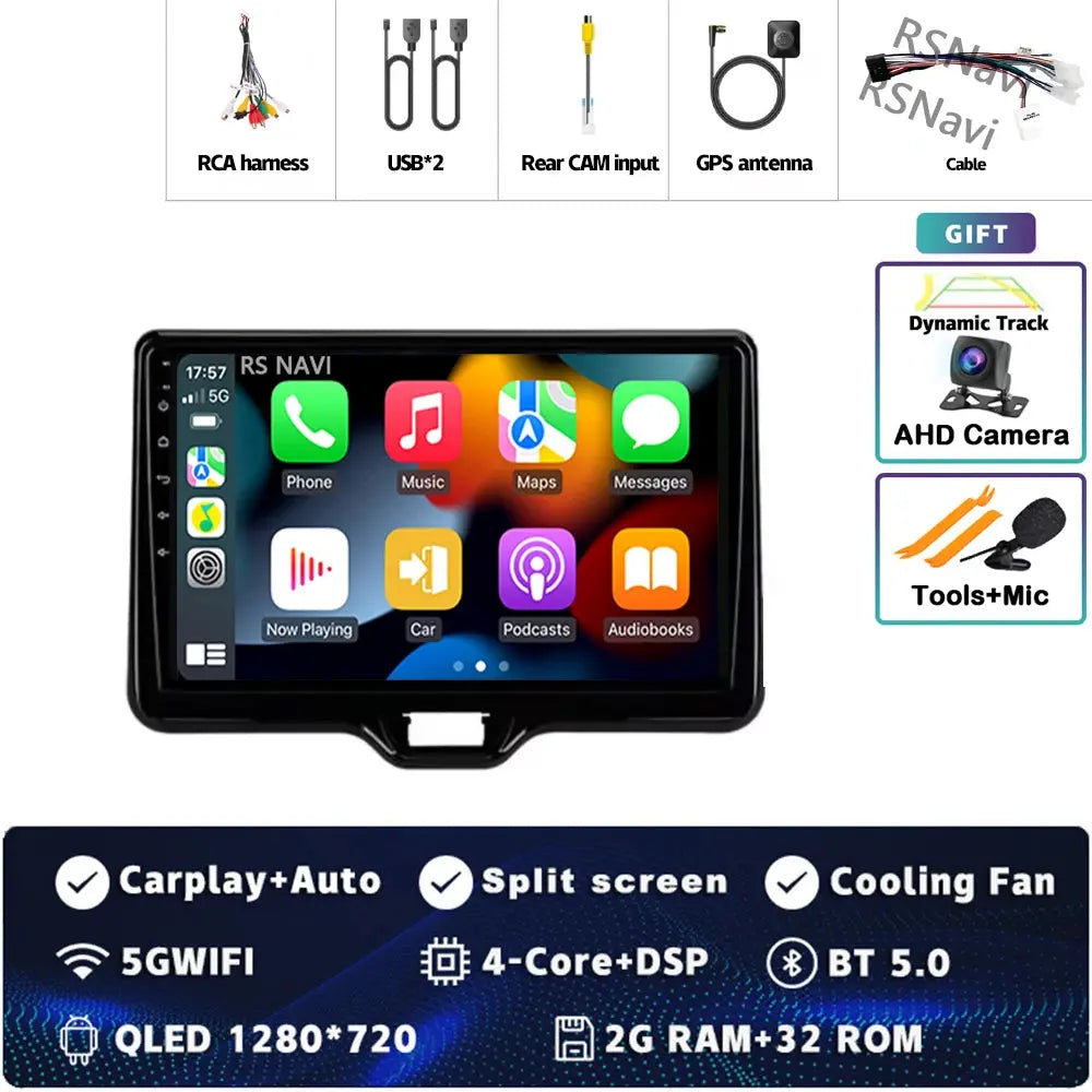 2G-32G CAM Color Android Car Stereo For Toyota Yaris QLED 2K GPS CarPlay