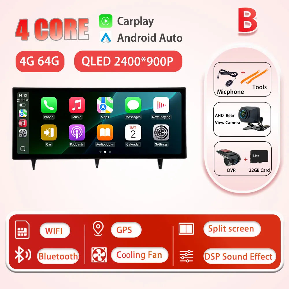 B 4G 64G CAM DVR Color 12.3" Android Car Stereo For Honda Civic 2022 QLED GPS