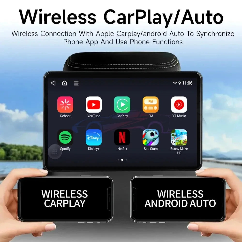 10.1" Android Car Headrest Monitor, IPS Touchscreen TV for Back Seat WiFi BT CarPlay, Support Netflix/YouTube, 4K Video Player