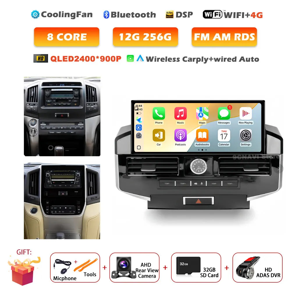 12.3" Android 16 Auto For Toyota Land Cruiser LC200 2007-2022 Car Radio Multimedia Video Player CarPlay GPS Navigation tools BT