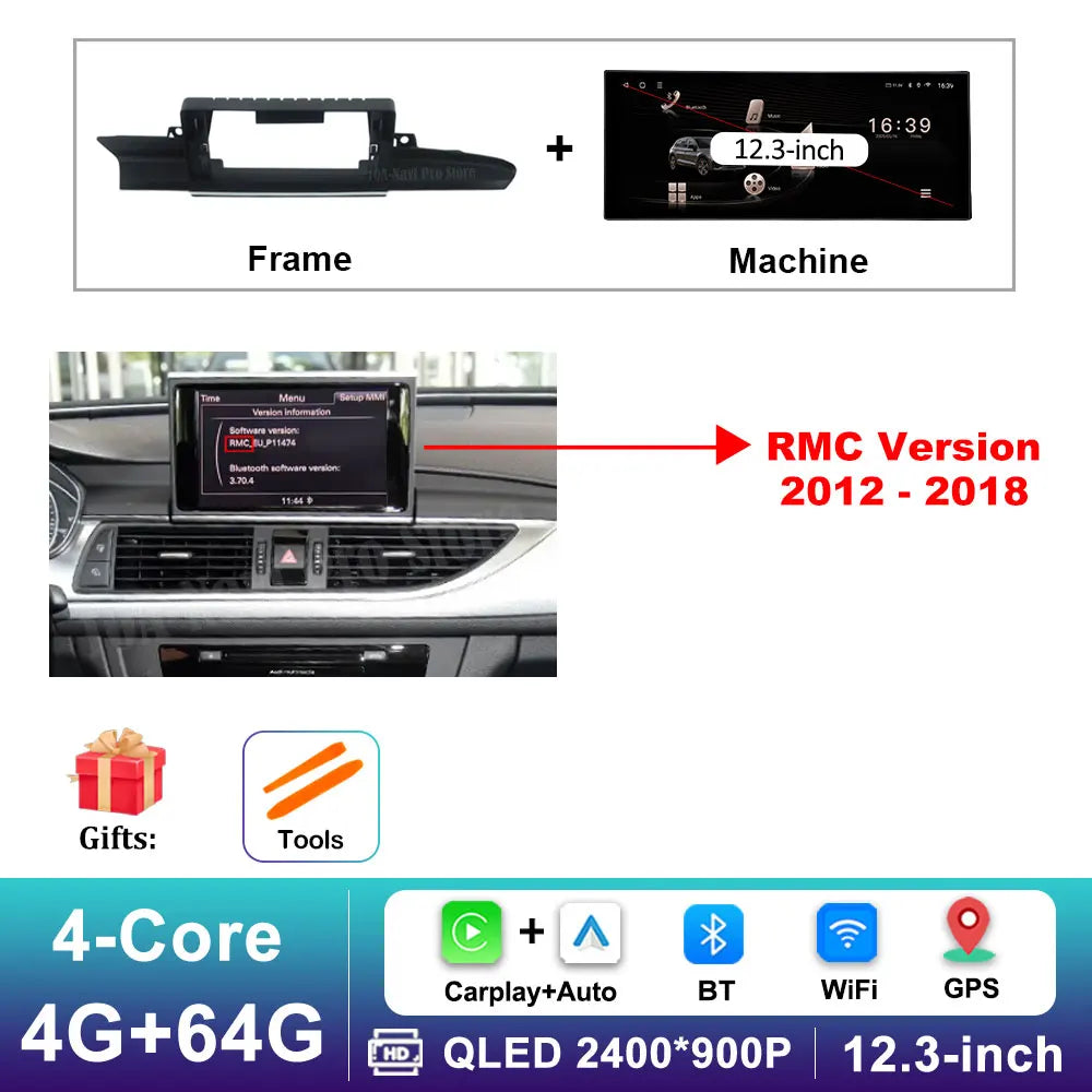 12.3 inch Android 16 for Audi A6 C7 A7 2012 - 2018 GPS Navi BT HD Screen Wireless Carplay Car Video Multimedia Radio Player WiFi