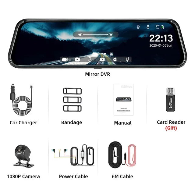 10'' Rearview Mirror Dash Cam Front & Rear 1080P Dual Recording, Backup Camera, 24H Parking Monitor, Night Vision for Cars