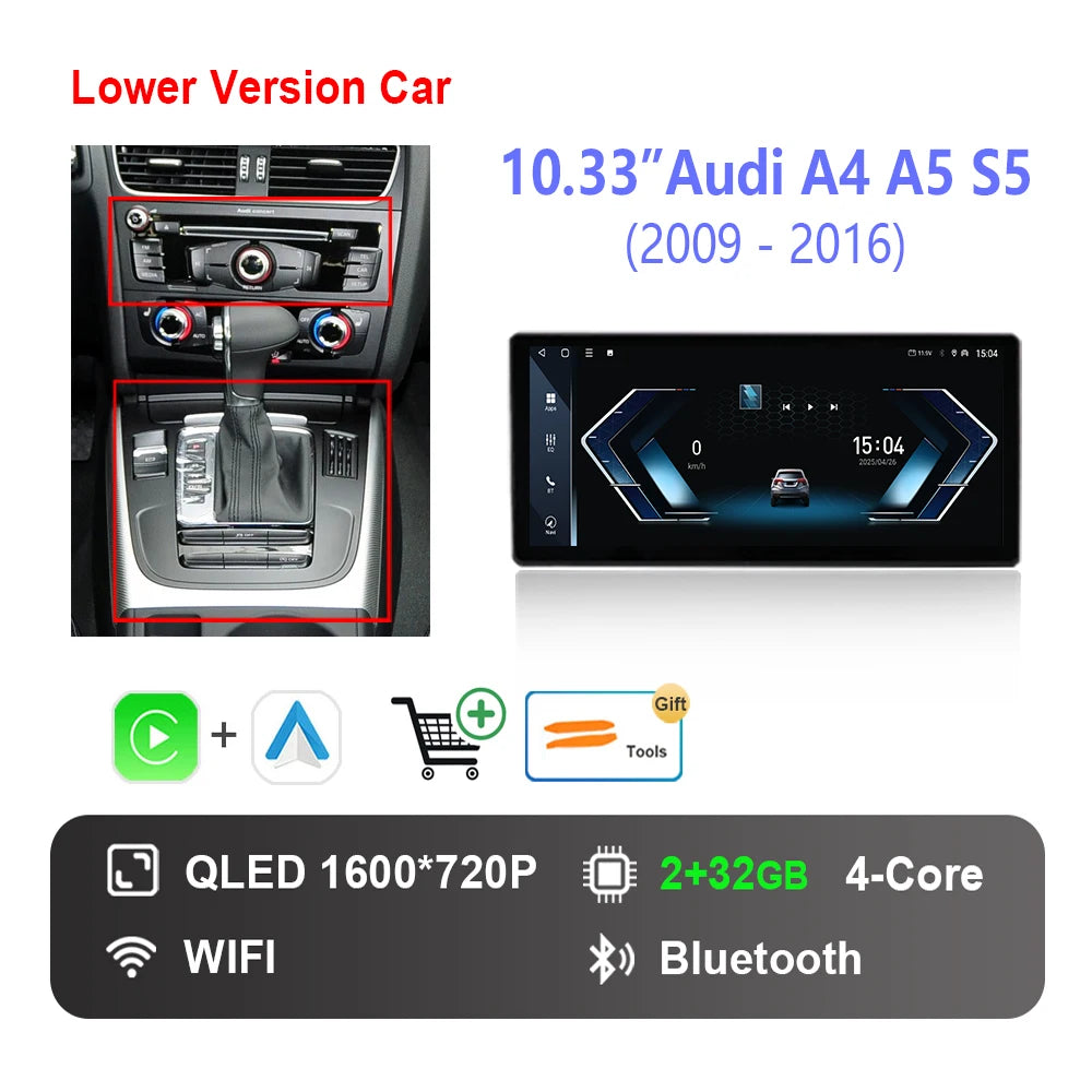 10.33 "/12.3"  for Audi A4 A5 S5 2009 - 2016 Wireless Carplay HD Touch Screen Android 14 Car Radio Video Multimedia Player