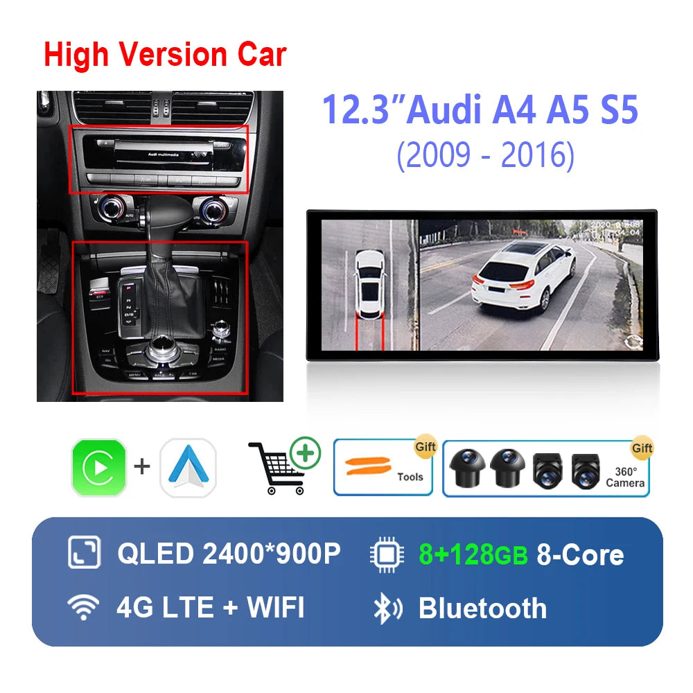 10.33 "/12.3"  for Audi A4 A5 S5 2009 - 2016 Wireless Carplay HD Touch Screen Android 14 Car Radio Video Multimedia Player
