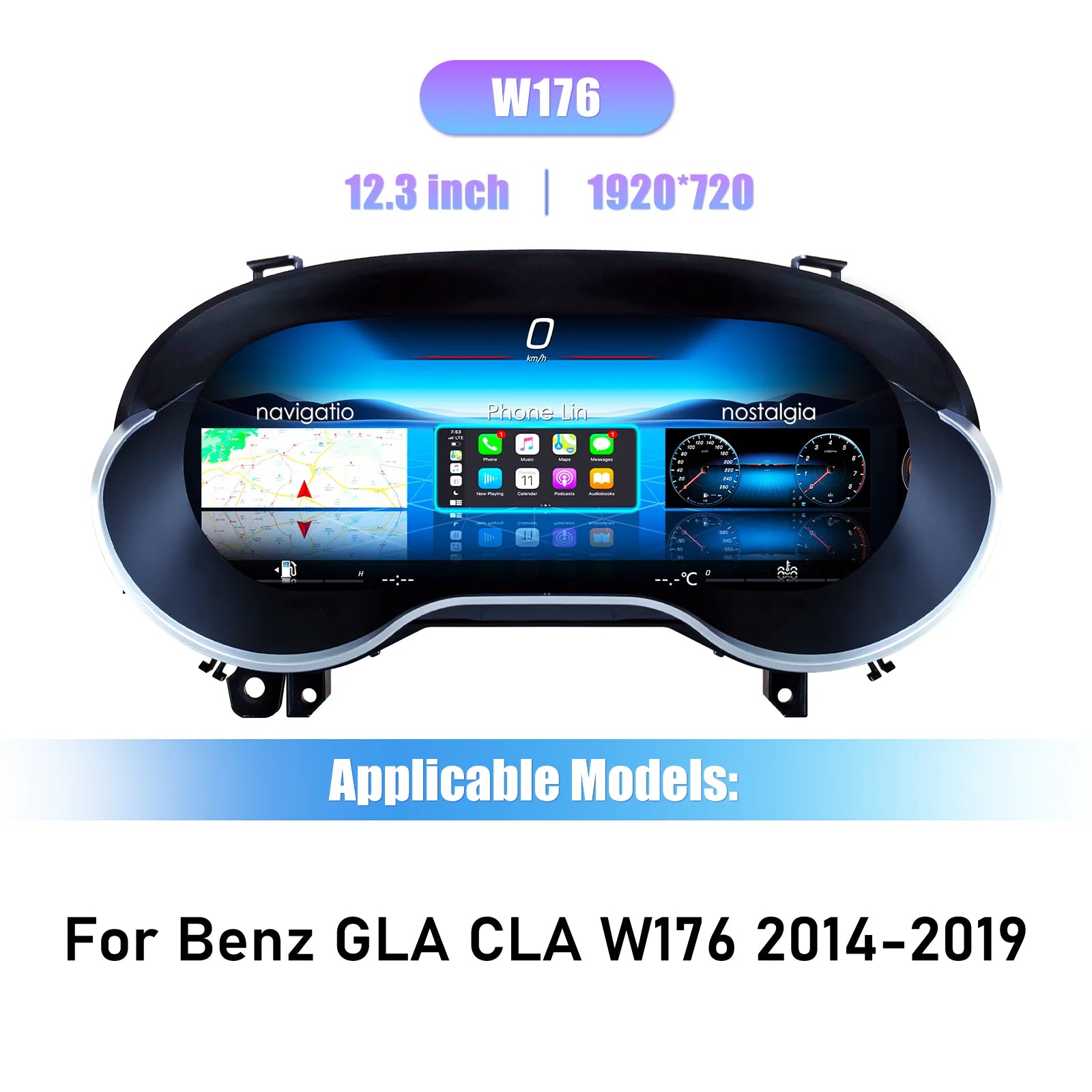 black Color 12.3" Digital Instrument Cluster For Mercedes-Benz A GLA CLA