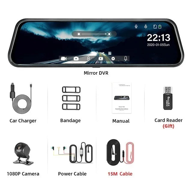 10'' Rearview Mirror Dash Cam Front & Rear 1080P Dual Recording, Backup Camera, 24H Parking Monitor, Night Vision for Cars