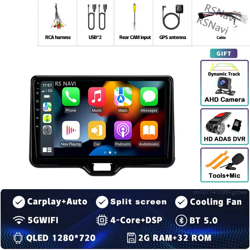 2G-32G CAM DVR Color Android Car Stereo For Toyota Yaris QLED 2K GPS CarPlay