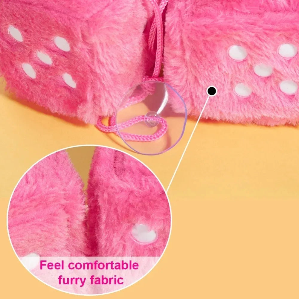 1 Fuzzy Plush Dice with Dots Retro Square Plush Hanging Mirror Fuzzy Dices Kid Toys for Pink Car Interior Ornament Decoration