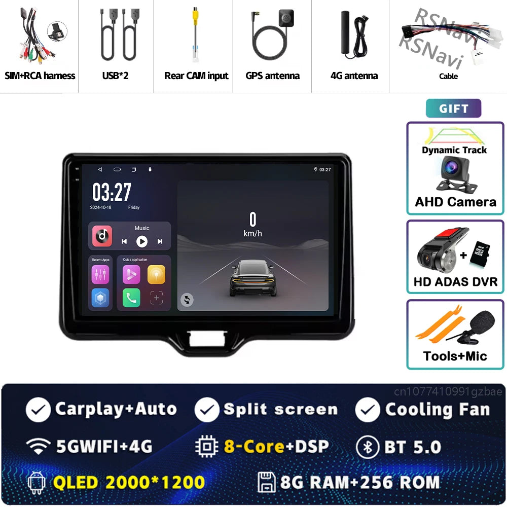 2K 8G-256G CAM DVR Color Android Car Stereo For Toyota Yaris QLED 2K GPS CarPlay